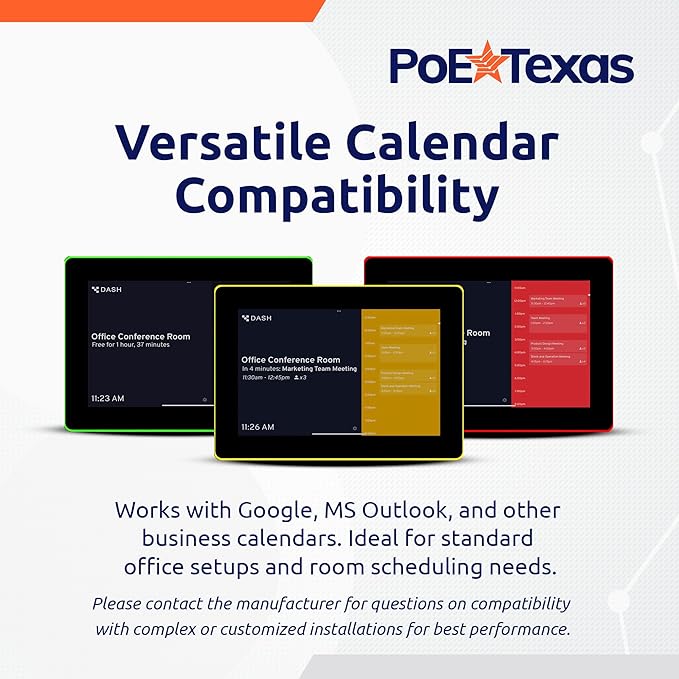 PoE Texas 10" Touchscreen Meeting Room Scheduler Tablet with Highly Visible LED Ring - Plug & Play PoE Office Conference Room Scheduler - Digital Display Syncs with Existing Business Calendar