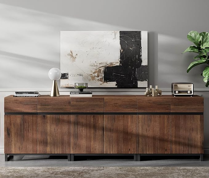 Wampat Modern TV Stand for 100 inch TVs, 3 in 1 Entertainment Center Console with Adjustable Shelves and Metal Base for Living Room, Bedroom, Brown | 3 in 1