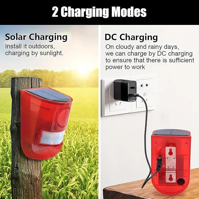 Solar Sound & Light Alarm Outdoor Motion Sensor, 6LEDs Flash Warning Security - Image 4