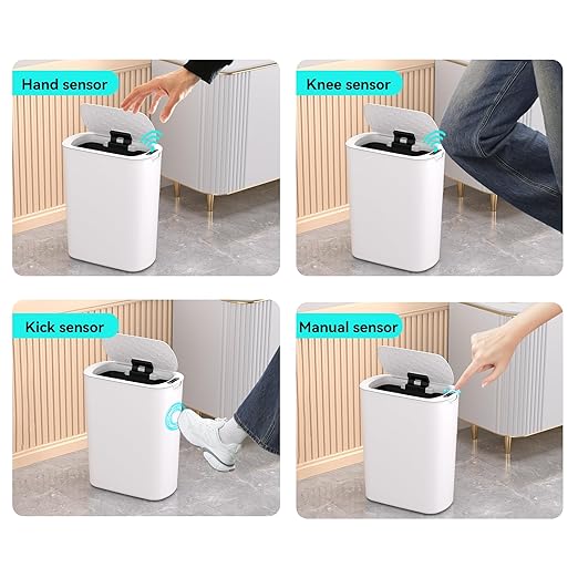 5 Gallon Motion Sensor Bathroom Trash Can Automatic Garbage Cans with Lid Touchless Smart Slim Plastic Trash Bin for Kitchen, Bedroom, Toilet, Office, Living Room