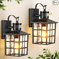 VIANIS Outdoor Wall Lights for House, 2 Pack Black Motion Sensor Porch Lanterns Wall Sconce, Modern Exterior Garage Light Fixtures Wall Mount, Waterproof Front Door Lights with Tempered Ripple Glass