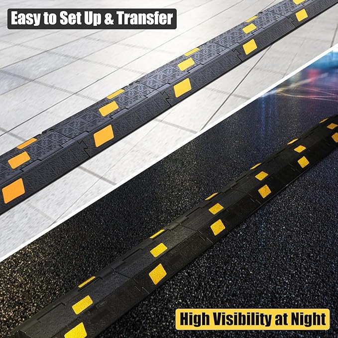 OranLite 6 Pack 2-Channel Rubber Cable Protector Ramp, 17" x 10" x 1.8" inch Interlocking Floor Wire Cord Cable Cover, Visible at Night, Durable Rubber Speed Bump Hump Ramp (2-Channel 6 Pack)