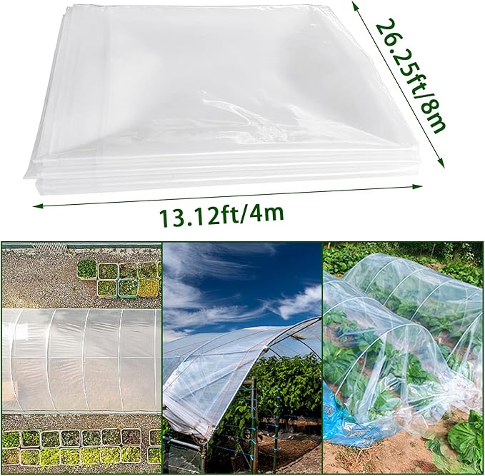 Greenhouse Plastic Sheeting,6 Mil 13×26ft Clear Greenhouse Film,Heavy Duty Plastic Sheeting for Farms Greenhouse Garden Floor Protection