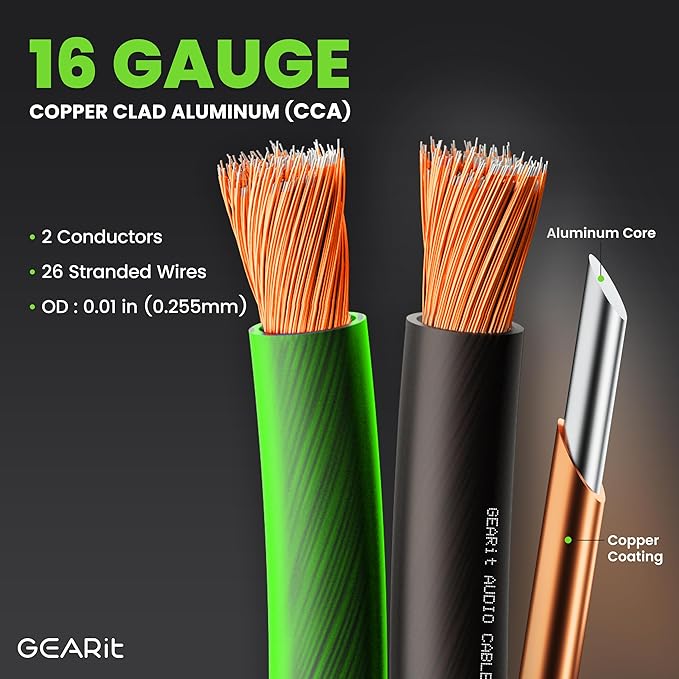 GEARit Pro Series 16AWG Speaker Wire, 16 Gauge Speaker Wire Cable (100 Feet / 30 Meters) Great Use for Home Theater Speakers and Car Speakers, Transparent Black/Green