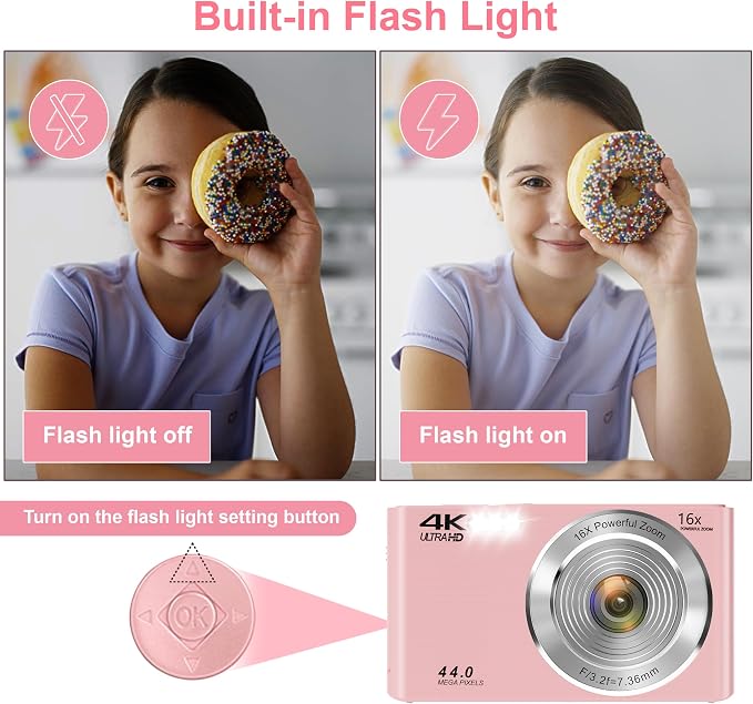 Digital Camera, FHD 4K Autofocus Digital Camera Pink - Image 7