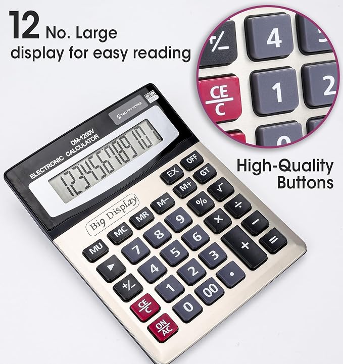 2 Pack Calculator, Calculators Desktop 12 Digit Extra Large LCD Display - Image 2