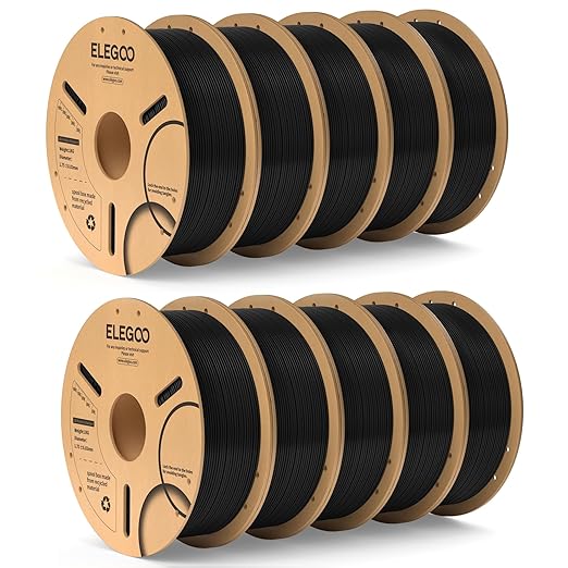 ELEGOO PLA Filament 1.75mm Black 10KG, 3D Printer Filament Bulk Dimensional Accuracy +/- 0.02mm, 10 Pack 1kg Cardboard Spool(2.2lbs) 3D Printing Filament Fits for Most FDM 3D Printers