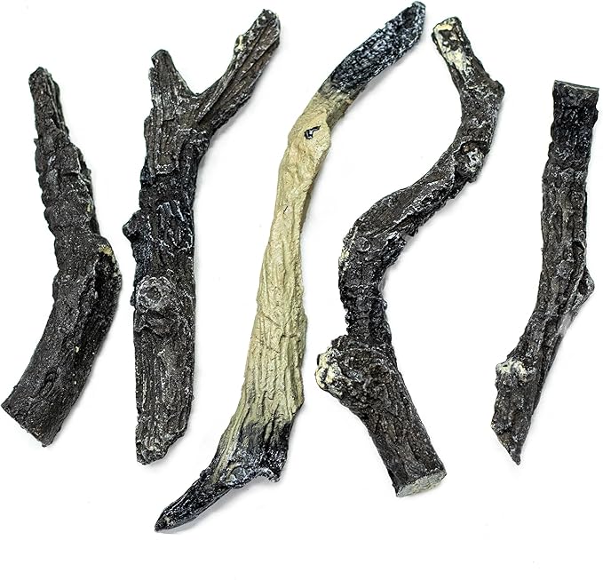 Electric Fireplace Logs, Realistic Synthetic Resin Log Decoration for Indoor Electric Fireplaces Flame w/ 5 Brightness, Thermostat, 750W/1500W, Black