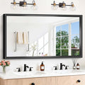 Black Rectangle Mirror, 55 x 30 Inch Bathroom Mirrors for Over Sink, 0.6" Thickened Deep Frame Brushed Black Mirrors for Wall, Shatterproof Tempered Glass, Antirust, Horizontally or Vertically