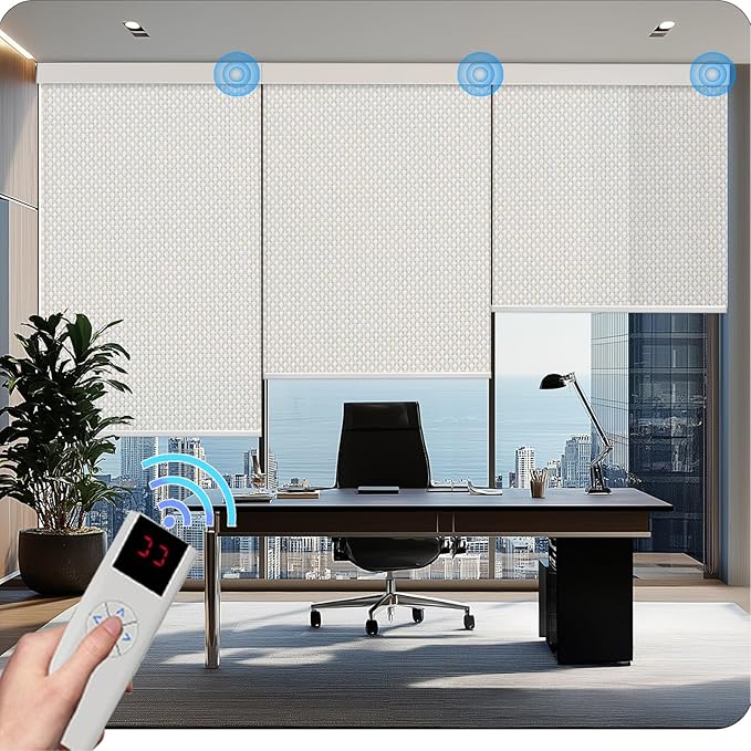 COOLWINDS Motorized Blinds with Remote Cordless Automatic Motorized Shades Custom Blinds for Windows Smart Curtains Compatible with Alexa Google Home(3% Solar Beige,W54 x H72in)