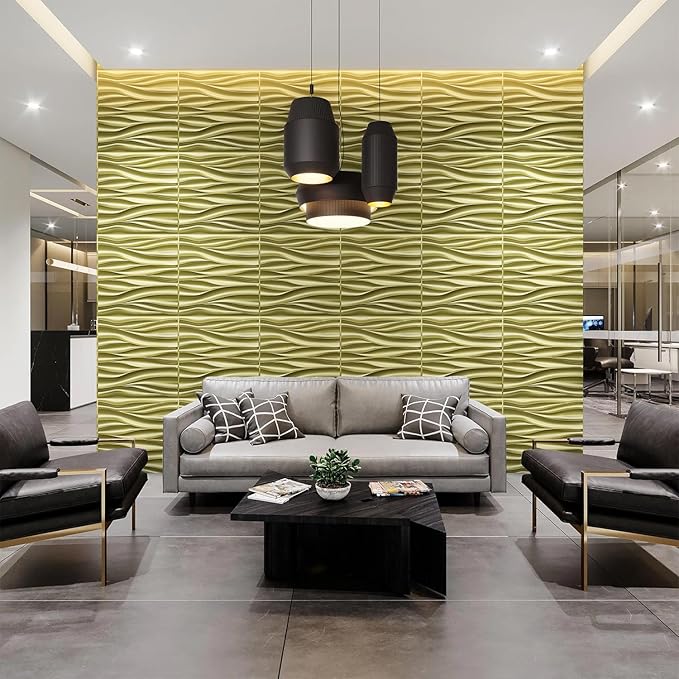 STICKGOO 3D Wall Panels for Interior Wall Decor, Champaign Gold Wave Design Accent Wall Panels, 19.7" x 19.7" Decorative PVC Wall Panels for Living Room, Lobby, Office