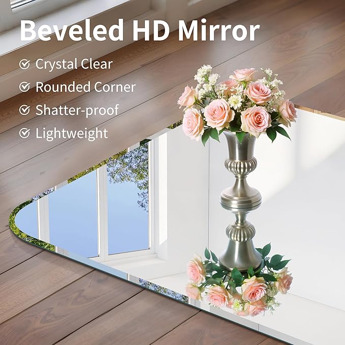 CILIBER Frameless Rectangle Mirror, 24x40 Beveled Bathroom Mirror Rounded Corner, Frameless Wall Mirror Shatterproof Tempered Glass Lightweight Design for Bedroom Living Room Entryway
