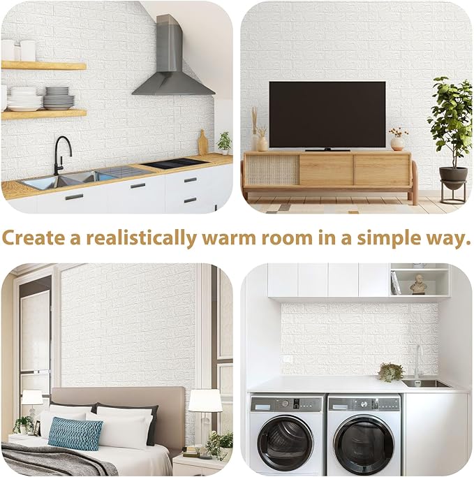 JOLOV 10 PCS3D Wall Panels Peel and Stick - PE Foam DIY Self Adhesive, Waterproof, Perfect for Interior Wall Decor in Bedroom & Living Room (10)