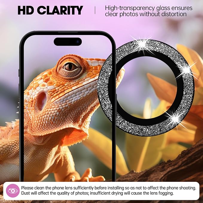 for iPhone 16/16 Plus Camera Lens Protector Bling Individual Metal Glitter Ring - Image 4