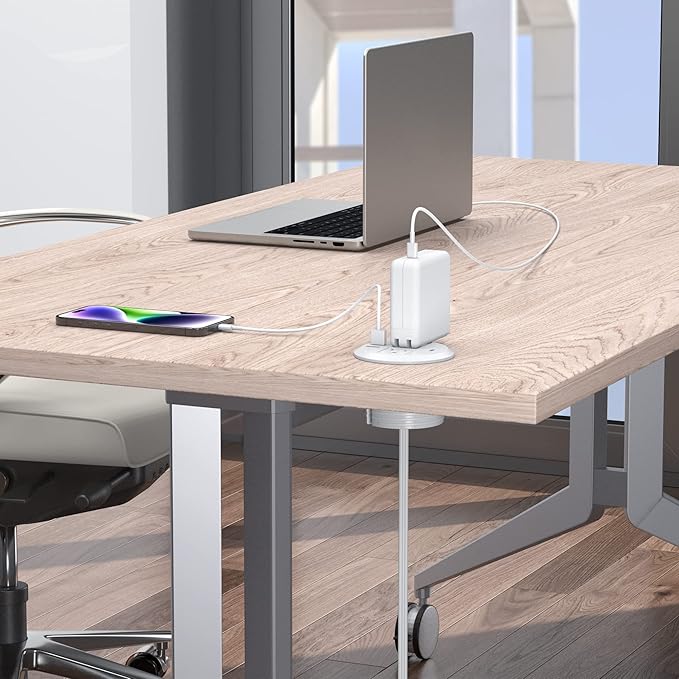 3 inch Desktop Power Grommet USB C,20W Fast Charging Station,Furniture Recessed Power Strip,2 Outlets,3 USB Ports,Flush-Mount for Desktop, Workspace Essential Desk Outlet,2 Pack (White)