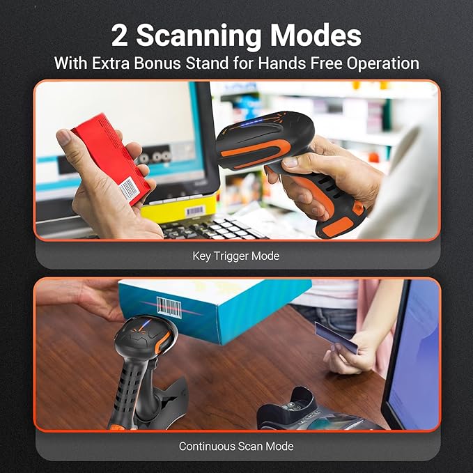 Tera Barcode Scanner Wireless 2D QR: Pro Version All New Battery Level Indicator 2500mAh Industrial Drop-Proof 1D 2D QR Bar Code Reader Works with Bluetooth 2.4G for Windows Mac Android iOS 8100Pro