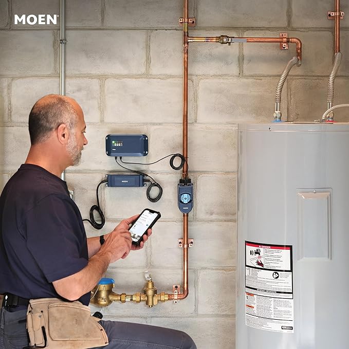 Moen Flo Smart Water Monitor and Automatic Shutoff Sensor, Wi-Fi Connected Water Leak Detector for 1-1/4-Inch Diameter Pipe, 900-002