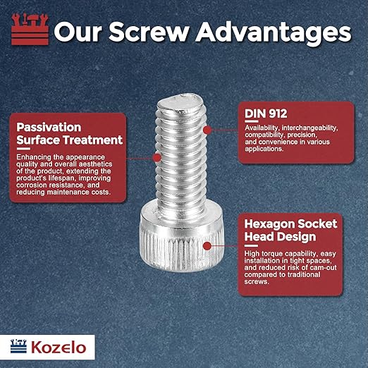 Kozelo 25pcs Socket Head Cap Screws - [M6-1 x 14mm] 304 Stainless Steel Allen Socket Drive for Electrical Motor 3D Printing Fan Engine Replacement Use, Silver