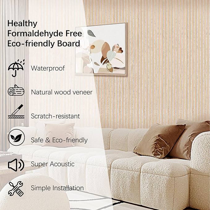 ARMURO Wood Slat Wall Panel - 2 PCS Slat Wall Paneling, Natural Oak Wood Veneer Sound Dampening Wall Panels - Wood Panels for Wall 12.6" W x 94.5" L
