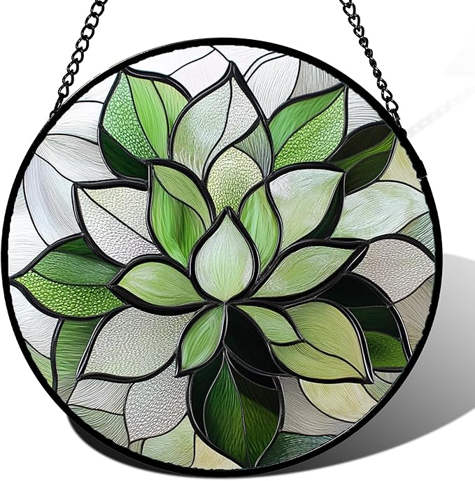 CRISGIF Stained Glass Window Hanging - Ireland Green Plants Suncatcher for Doors Garden Succulent Sun Catchers Decor Mother's St. Patrick's Day Birthday for Women Men Mom Nana 15 in