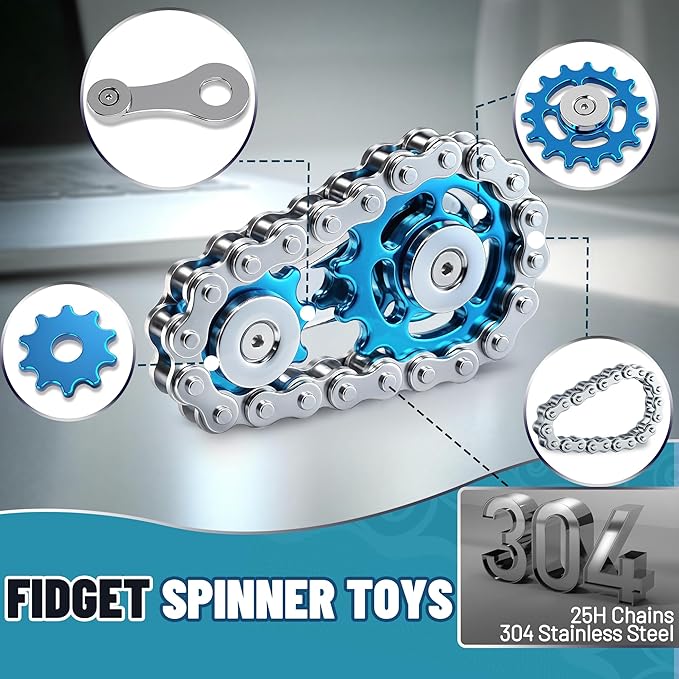Valentines Day Gifts for Teens Boys Metal Fidget Spinner Toys for Adults Figette Bike Chain Roller Cool Gadgets ADHD Anxiety Stress Relief Items Figet Desk Offices EDC Men - Blue