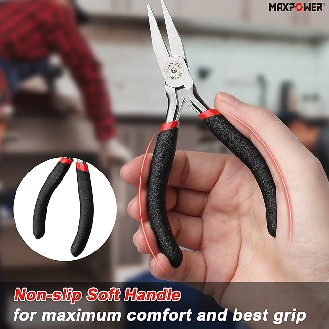 MAXPOWER Mini Jewelry Pliers Set - 8pc, Diagonal, End Cut, Bent, Combination, Flat, Needle, Round Nose (4.5-inch)
