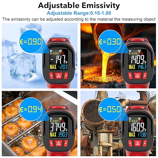 Infrared Thermometer Temperature Gun, TEMIRUP Digital IR Laser Thermometer -40°F~1472℉,K-Type Probe -40°F~1202°F, IR Temp Gun for Cooking, Pizza Ovens, Griddles, Meat, HVAC, Home & Industrial