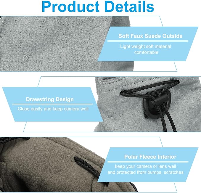 PATIKIL Camera Lens Pouch, M Size Drawstring Lens Case Flannel Camera Lens - Image 3
