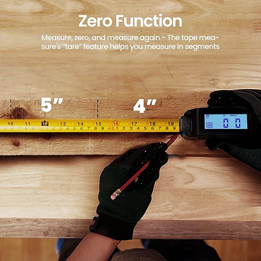 Digital Tape Measure 16 Ft, 2.4" LCD Display, 6 metric and imperial units, Easy Read Digital Measuring Tape Retractable with Fractions 1/16 Rechargeable Measurement Tool for Distance/Area/Volume, Blue