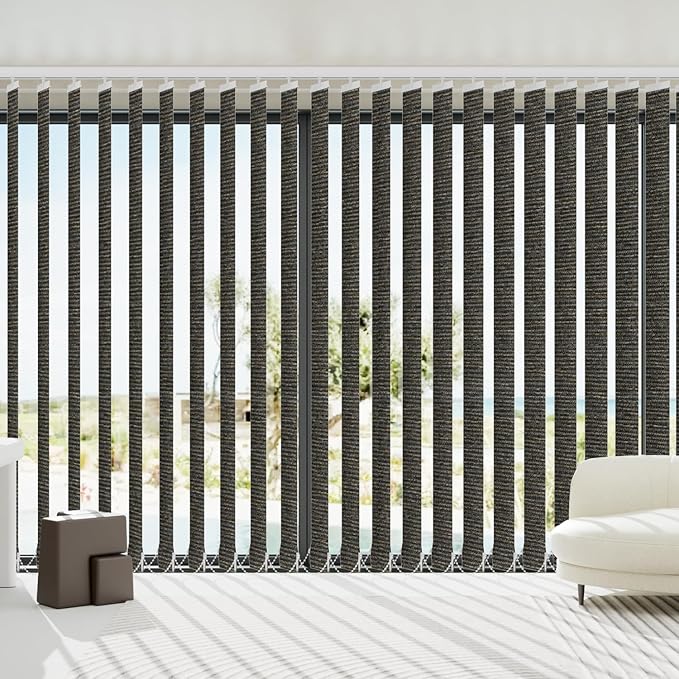 Blindify Motorized Vertical Blinds Compatible with Alexa Google Home, Blackout Sliding Door Shades Smart Vertical Blinds Remote Control Customize, Light Coffee