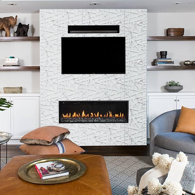 LEVOWAY 33 Pack 3D Wall Panels for Interior Wall Decor, 12''x12'' White Marble Accent Textured Wall Panels for Living Room, Gaming Room, TV Background, Cover 32 Sq.Ft