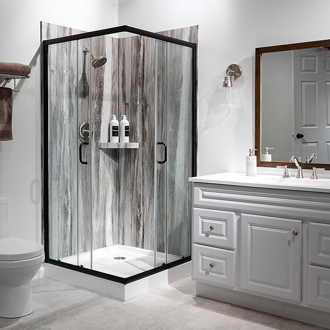 Palisade 78in x 36in x 36in Waterproof Vinyl Corner Shower Surround Kit with Accessories in Louvre Granite
