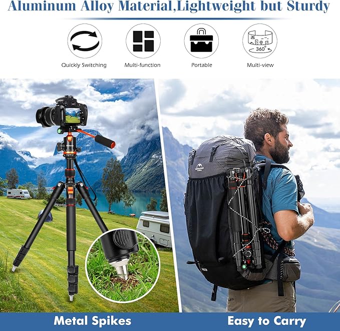 Nietoto Camera Tripods & Projector Stand, 2 in1 Tripod for Camera with Removable Metal Tray, Heavy Duty Tripod for DSLR. Projector. Sheet Music and Tablet, Extra Metal Spikes and Carry Bag