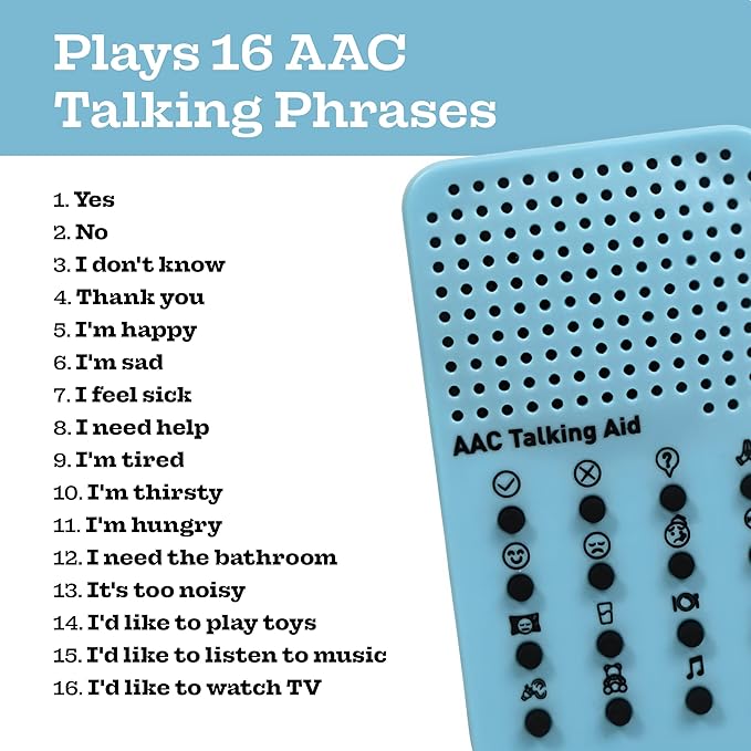 AAC Non Verbal Communication Device for Autism, Speech Therapy, & Stroke Rehab, Tools for Autism Talking Aids with 16 Phrases - Autistic Toys for Kids and Adults