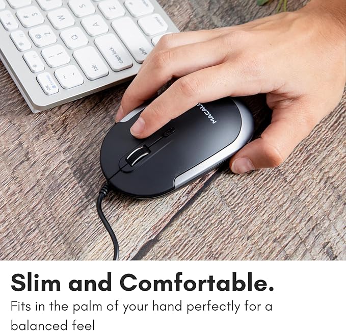 Macally Silent Wired Mouse - Slim & Compact USB Mouse for Apple Mac or Windows PC Laptop/Desktop - Designed with Optical Sensor & DPI Switch - Simple & Comfortable Wired Computer Mice (Space Gray)