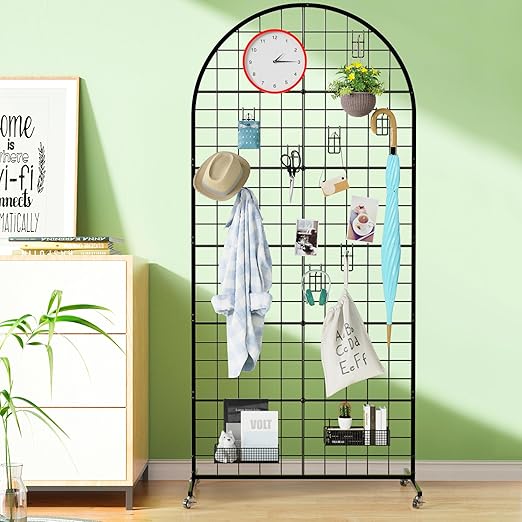 Asee'm Grid Wall Panels Display Stand 2.6' x 5.8' FT Black Movable Wire Grid Wall Display Rack Heavy Floorstanding Detachable Girdwall Panel with T-Base for Craft Show Rack, Retail Displays 1PCS