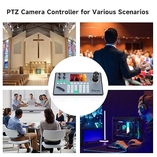 iuZee PTZ Camera Controller 4D Joystick PoE IP PTZ Keyboard with Controller 5" LCD Screen Preview, Support VISCA PELCO-P PELCO-D RS422 RS485 RS232 RJ45, for Live Streaming Meeting/Church Service/Education