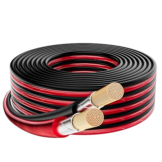 Mygatti 14/2 Gauge Speaker Wire 35FT, 14 AWG 2 Conductors OFC Pure Copper Electrical Red Black Cable for Car Speakers Stereo, Home Theater, Automotive Wire, Aluminum Foil Shield, Flexible Clear PVC