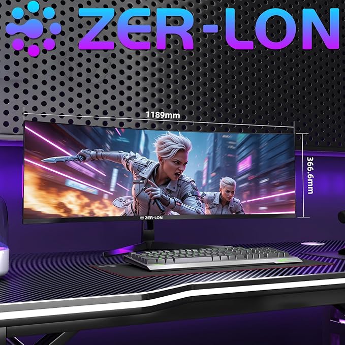 ZER-LON 49" Curved Gaming Monitor 165Hz 1500R 32:9 Daul QHD 5120 x 1440 Ultrawide Computer Monitor, 127% sRGB, 4000:1, FreeSync, HDR, DisplayPort, HDMI, Supports Wall Mounted Installation