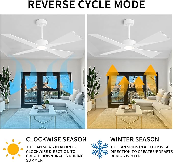 WINGBO 64" Wet Rated Outdoor Ceiling Fan with Lights, 4 ABS Plastic Blades, Reversible DC Motor, 6-Speed Remote Control, 3 CCT, Waterproof Ceiling Fan for Patio Porch Gazebo Garage, Gloss White