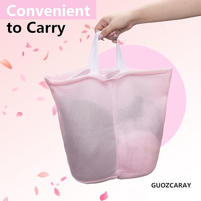 Guozcaray 2 Pcs laundry bag with handles mesh laundry bags washing machine laundry totes travel storage and sorting bag for Clothes laundry bag for delicates(Pink2N)