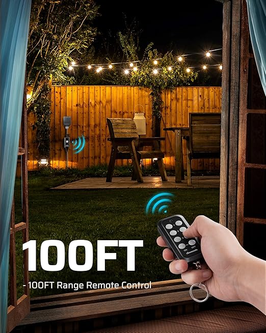 DEWENWILS Outdoor Remote Control Outlet, 15A Wireless Remote Control Switch, 100FT Control Range & 14AWG SJTW Power Cord, Weatherproof for Christmas Decor Outdoor Appliances