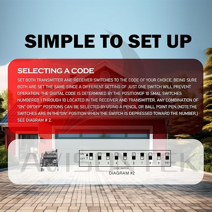 2 for Multi-Code 3089 3060 3070 MultiCode 308911 Linear MCS308911, 10 Dip Switch Gate Opener Remote 300MHZ, Multi Code Garage Door Opener【10-Year-Warranty】