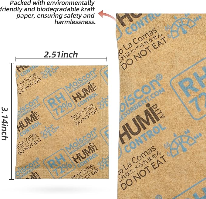 Wisesorb 72% Two-Way Humidity Control Packs- 8 Gram Moisture Absorbers for Herbs, Wood Humidifier Boxes - Natural Craft Paper Design, Individually Sealed Packets, Prevents Leaks [15 Pack]