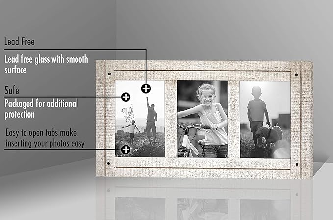 Americanflat Hinged 4x6 Triple Picture Frame with 3 Photo Openings and Polished Glass - Distressed Wood Collage Picture Frames for Tabletop and Wall Display - Hampton Collection - Aspen White