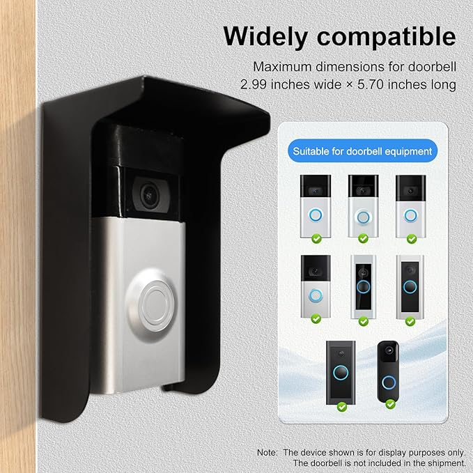 Dgyezhao Outdoor Black Doorbell Rain Anti-Glare Cover, Steel Weather-Blocking Camera Cover Glare Sun Shade Protection for Most Video Doorbells(Inward fold)