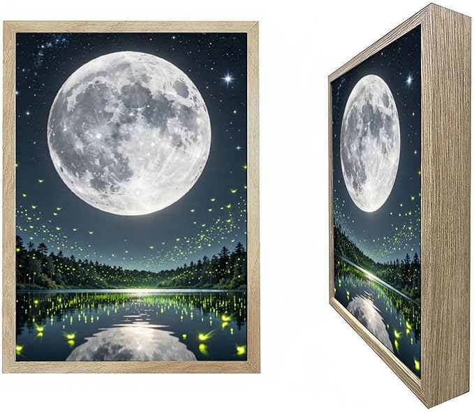 URVIP LED Glowing Photo Frame, 3D Starry-Sky Moon Animal Wall Art, 9x12 Inches Dimmable Light Up Light Painting for Bedroom, Unique Aesthetic Decor, Great Birthday Gift for Women Men