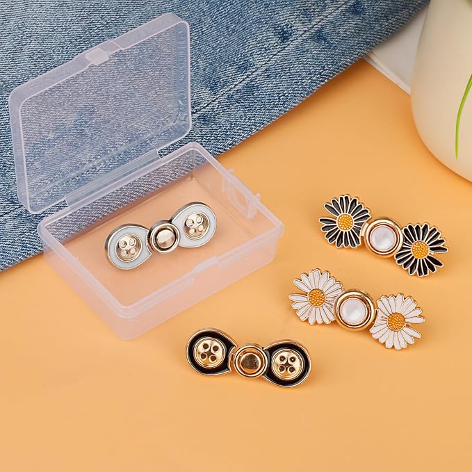 TOOVREN Pant Waist Tightener, Detachable Jean Buttons for Loose Jeans, No Sew and No Tools Button Pins for Jeans, Adjustable Jean Buttons Pins, Daisy Flower Instant Pants Button Tightener 4 Sets
