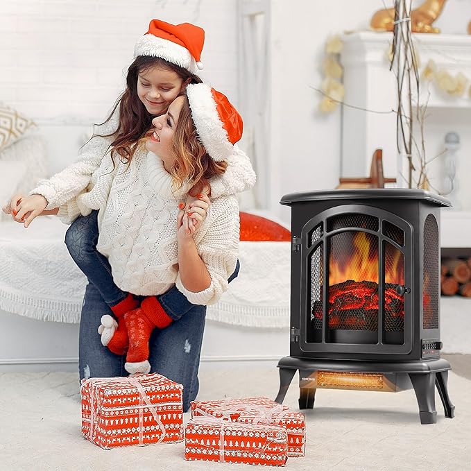24" Electric Fireplace Heater Stove - Infrared Heater with Realistic LED 3D Flames and Remote Contro, Fire Place Electric, Fake Freestanding Fireplace for Indoor Use, Timer, 750 | 1500W
