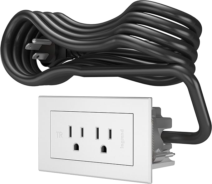 Legrand Wiremold RD2WH radiant Furniture Power Center, Recessed Power Strip, 2 Outlets, 6 Foot Cord, White